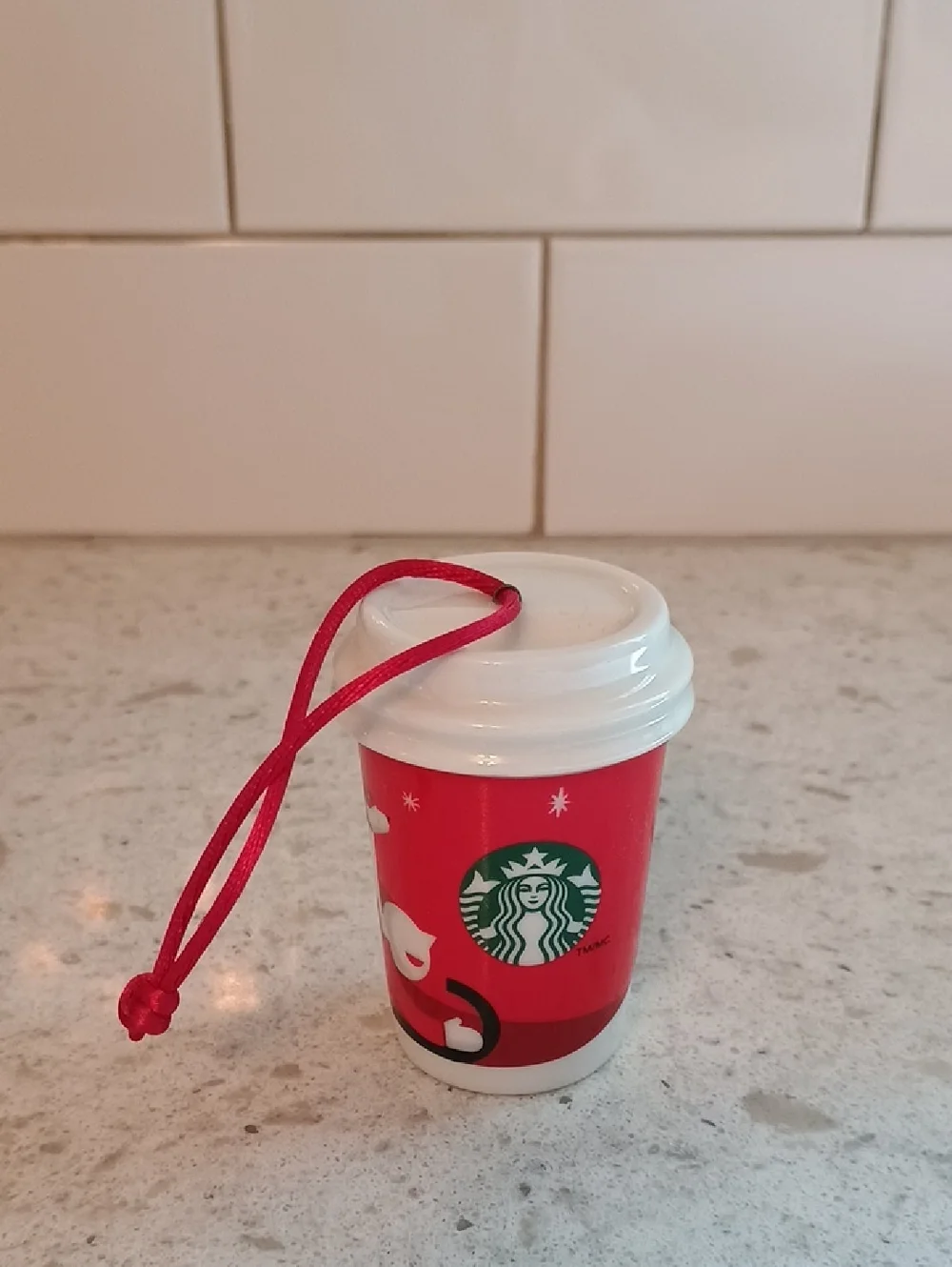 2011 Starbucks Red Holiday Mini Cup Ceramic Ornament